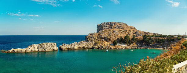 Obraz premium Secluded Agios Pavlos beach in Saint Paul's Bay in Rhodes.
