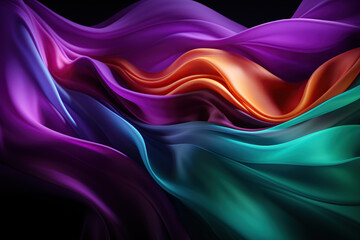 Vivid and flowing silk fabric background in shades of blue, purple, and teal