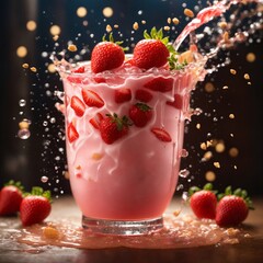 Faluda Juice splash with strawberries food photography, Smoothie food photography