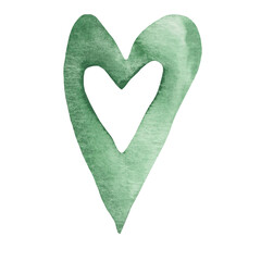 Watercolor green hearts. Valentine's Day. Colorful watercolor romantic texture. Llovely card