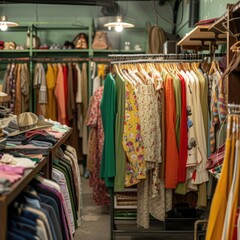 Vintage Fashion Finds collection of second-hand clothes showcasing 80s and 90s styles in a thrift store hung and displayed