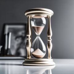 hourglass with sand on modern white house background