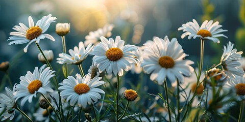 Bright daffodil blooms on solitary azure backdrop.