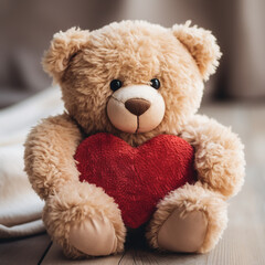 3d picture of teddy bear with red heart made with generative ai