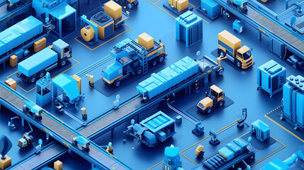 Isometric factory automated conveyor line Industrial illustration factory assembly line
