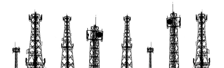 Silhouette of mobile phone tower on transparent background PNG
