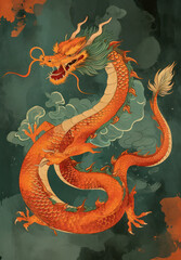 Obraz premium Dragon's Majesty: A Majestic Chinese Symbol of Power and Tradition on a Decorative Tattoo Art - An Ancient Mythical Creature in Gold and Blue on a Mythological Background