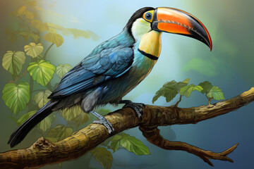 the toucan bird. A colorful illustration in the style of a hand-drawn drawing with vibrant swirling colors. - obrazy, fototapety, plakaty