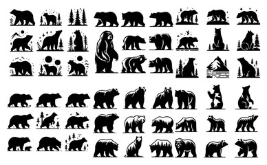 Vector set of bear in silhouette style