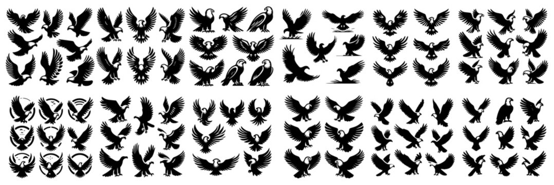 Vector set of eagles in silhouette style