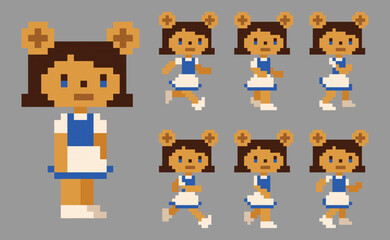 pixel teddy bear girl character run animation