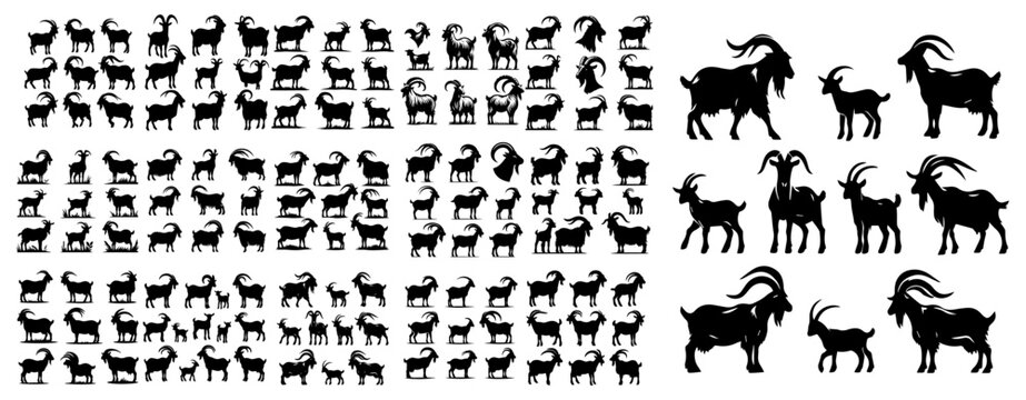 Vector set of goats in silhouette style