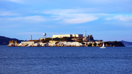 Fototapeta na wymiar San Francisco, California: view of Alcatraz Island with prison