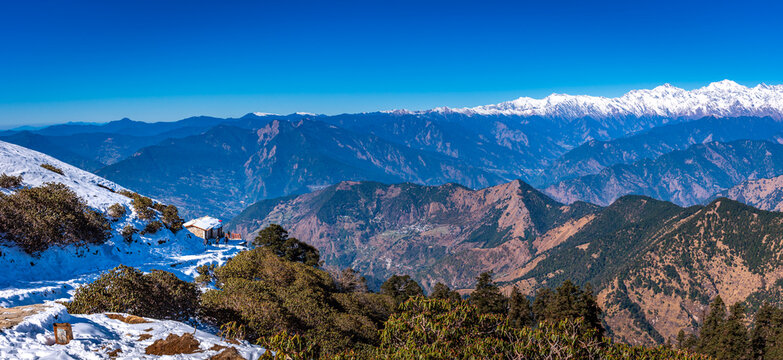 View enroute to Tungnath-Chandrashila hiking trail in Chopta, Uttarakhand, India
