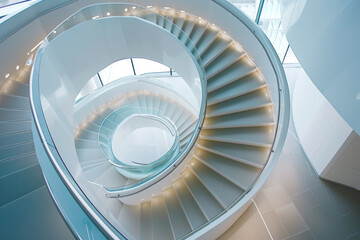 Fototapeta premium Spiral staircase inside building Modern spiral staircase Luxurious interior staircase Home stair symbol Modern stairs Communicating element house