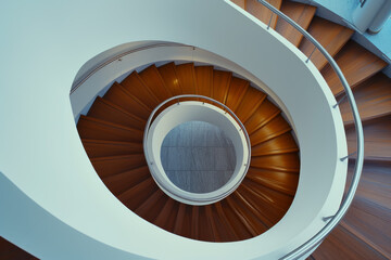 Fototapeta premium Spiral staircase inside building Modern spiral staircase Luxurious interior staircase Home stair symbol Modern stairs Communicating element house 