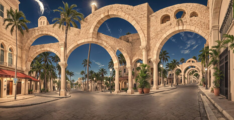 Street, arches in an Islamic country - obrazy, fototapety, plakaty