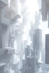 Fototapeta premium White pattern of futuristic geometric shapes surrounded by light mist. 