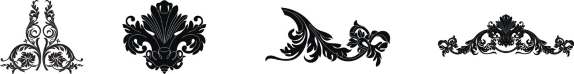 Set of vintage baroque ornament, corner. Retro pattern antique style acanthus. Decorative design element filigree calligraphy vector. - stock vector	
