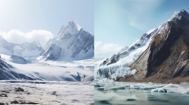 A collage of two photos - an Arctic landscape showing the problem of Climate Change, warming, and ecology.