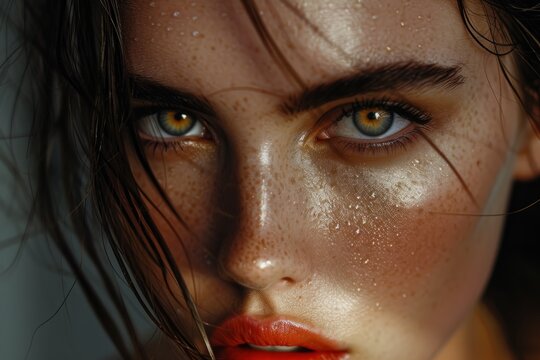 Closeup Captures Supermodels Face, Highlighting Makeup And Expression