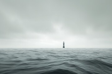 Lone Lighthouse Stands Amidst Vast Expanse Of Sea And Sky