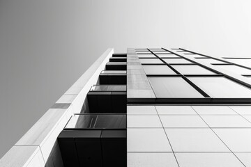 Modern Building Facade With Clean Lines Is Portrayed In Monochrome