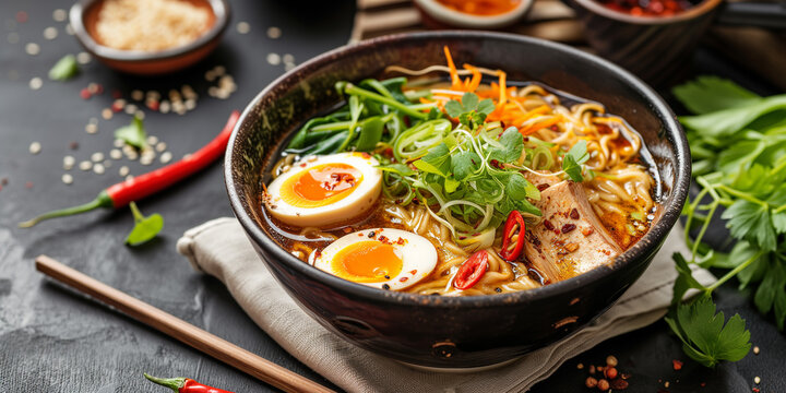 Delicious ramen noodles food background