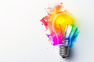 Rainbowcolored Light Bulb On White Background Symbolizes Creative Ideas