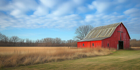 Obraz premium A red barn with sky background
