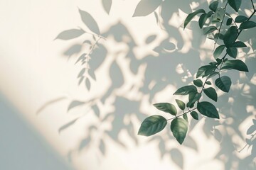 Abstract Background With Blurred Leaf Shadows On White Wall, Evoking Spring And Summer Vibes