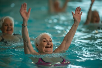 Fototapeta na wymiar An Older Woman In A Swimming Pool