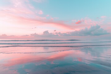 Fototapeta na wymiar Soft Pastel Colors Paint Empty Beach At Sunrise
