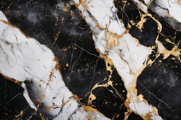 Smooth White Marble With Gold Veins Against Sleek Black Background Texture. Сoncept Marble And Gold, Black Background Texture, Elegant Contrast, Sleek Design