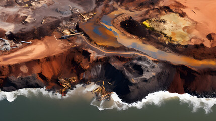 Fototapeta premium aerial view shore mining