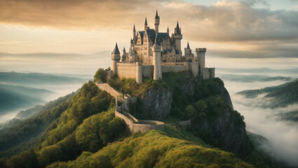 Enchanting fairy tale landscapes with a castle. - obrazy, fototapety, plakaty