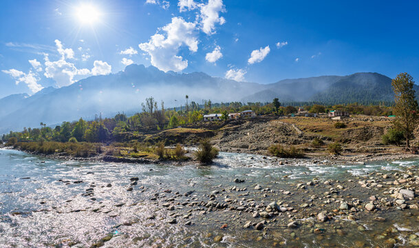 Serene Landscape of Sindh river valley near Sonamarg village in Ganderbal district of Jammu and Kashmir, India. It is a popular tourist destination for trekking and Amarnath holy pilgrimage.
