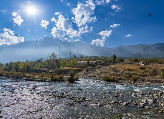 Serene Landscape of Sindh river valley near Sonamarg village in Ganderbal district of Jammu and...