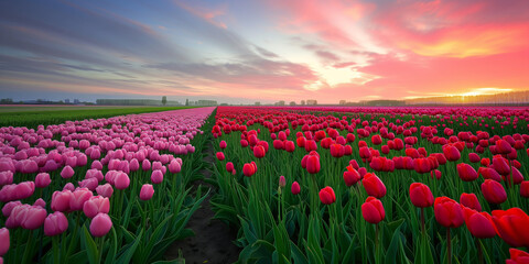 Tulips field with sky background