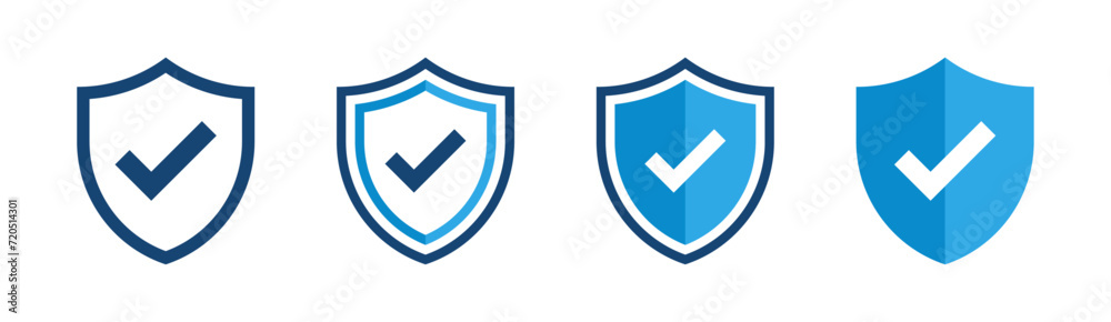 Wall mural shield with check mark icon set