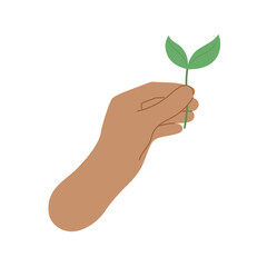 Ecological zero waste lifestyle and sustainability concept. Hand holding plant. Isolated vector illustration 