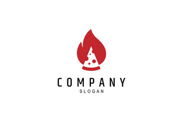 Pizza slice logo with fire. spicy pizza logo. flat vector logo design