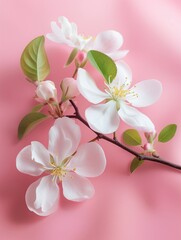 Obraz premium Cherry blossoms on pink background, card or invitation design 