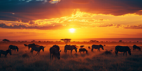 Wildlife in Africa at sunset