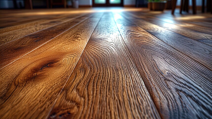 Oak laminate with a natural wooden pattern, creating a warm and cozy atmosp - obrazy, fototapety, plakaty