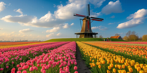 Tulips field landscape in dutch