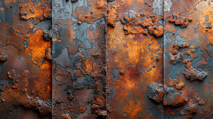 Oxidized steel sheet a surface with a variety of shades of brown and orange, forming the natural effect o