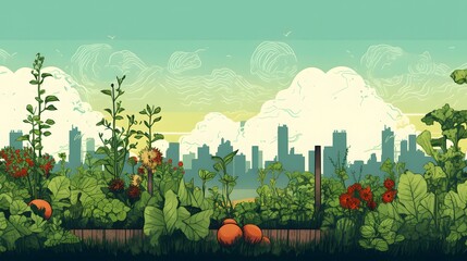 Urban farm on a roof poster with copy space
 - obrazy, fototapety, plakaty
