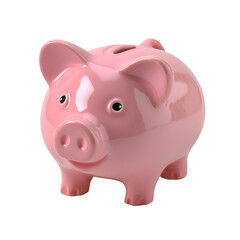 Saving Money with Pink Piggy Bank and Coins, Isolated on Transparent Background, PNG