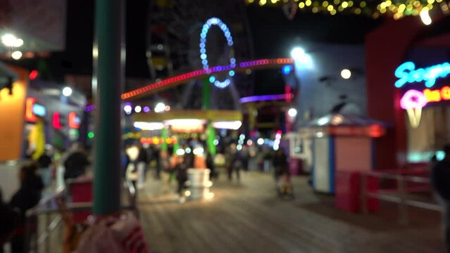 Santa Monica Pier at night blurred